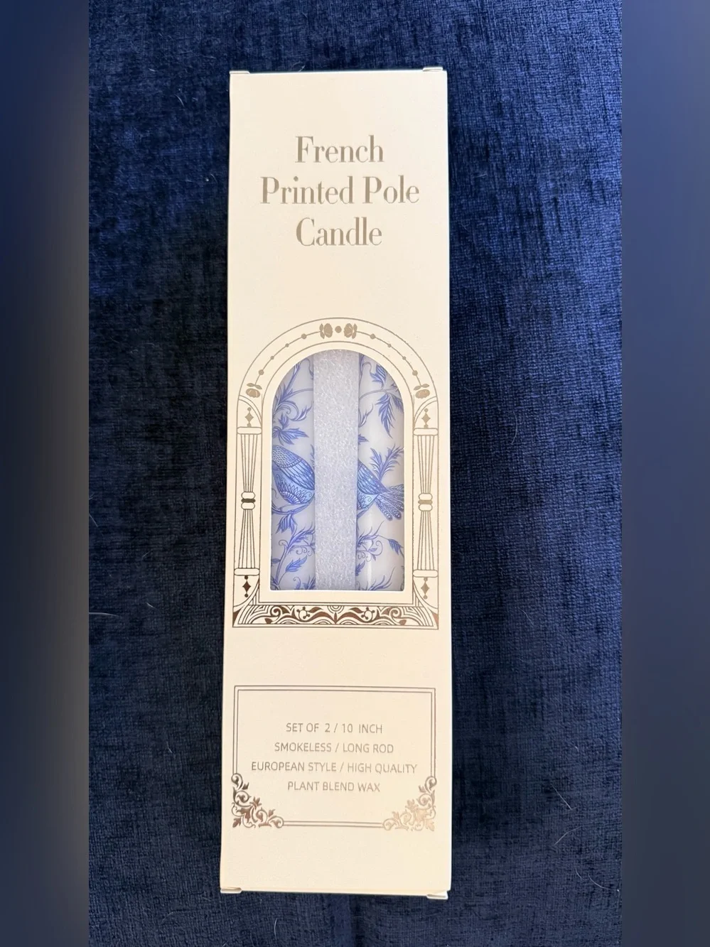 French Printed Pole Candle - Blue Floral (Set of 2) #3